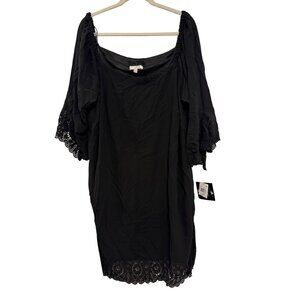 Signature By Robbie Bee Womens Off-Shoulder Dress 22W Black Eyelet Sleeve Hem De